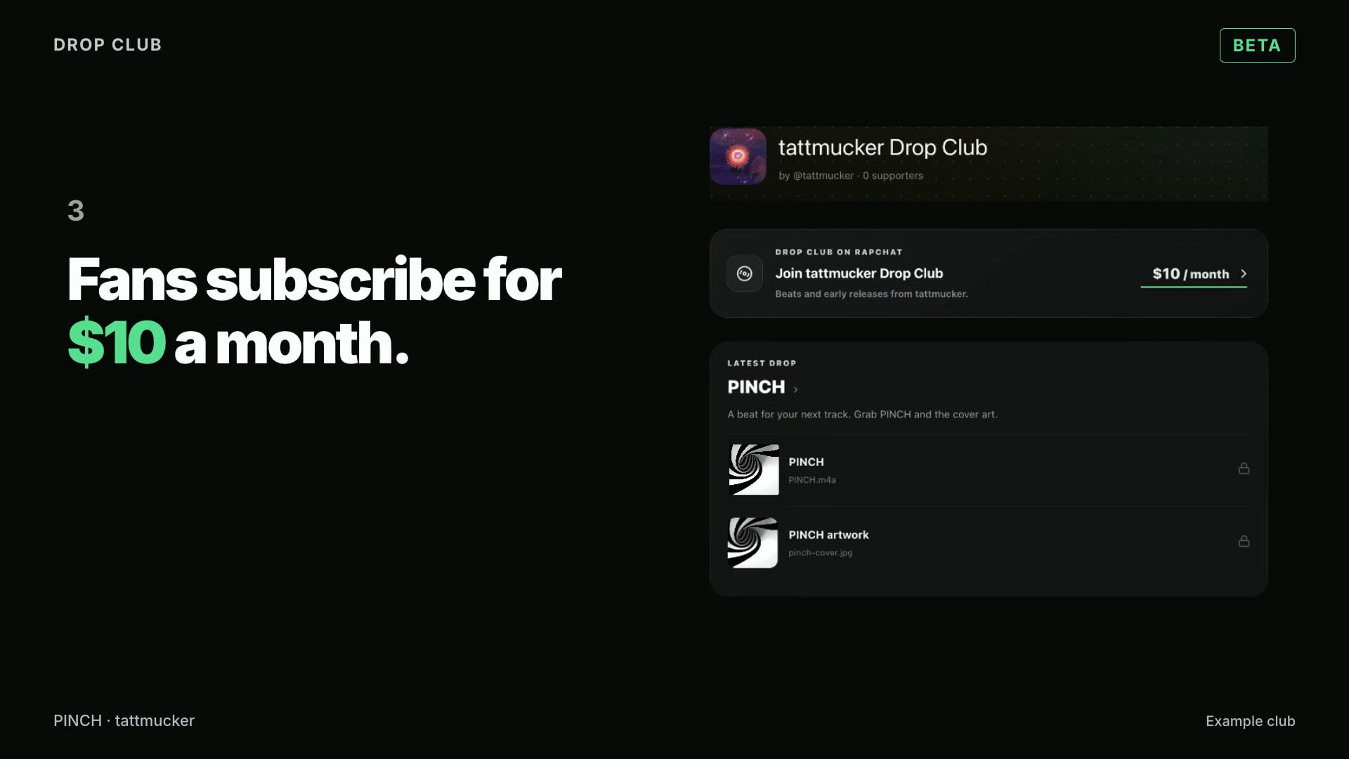 A Drop Club page where fans subscribe for $10 a month.