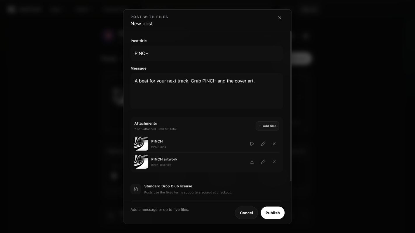 An example tattmucker post with PINCH and its artwork attached.